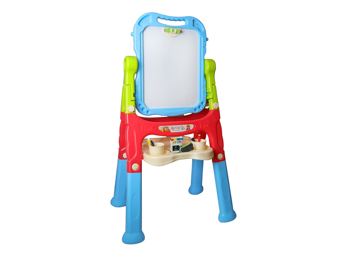 Tablero de dibujo educativo multicolor para niños con pizarrón y accesorios en un empaque