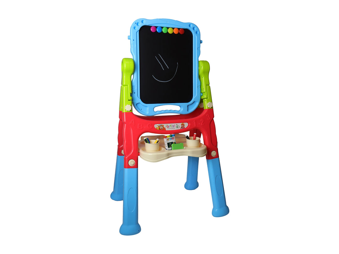 Tablero de dibujo educativo multicolor para niños con pizarrón y accesorios en un empaque