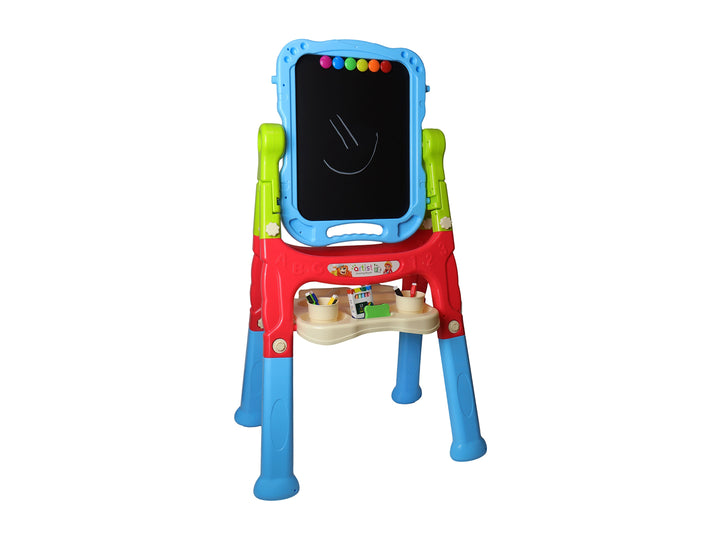 Tablero de dibujo educativo multicolor para niños con pizarrón y accesorios en un empaque