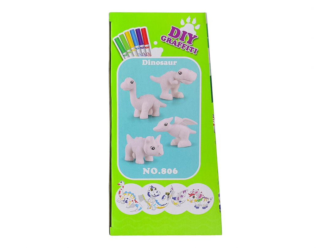 Set de juguete educativo con figuras de animales blancos, marcadores de colores y una base azul con palmera.