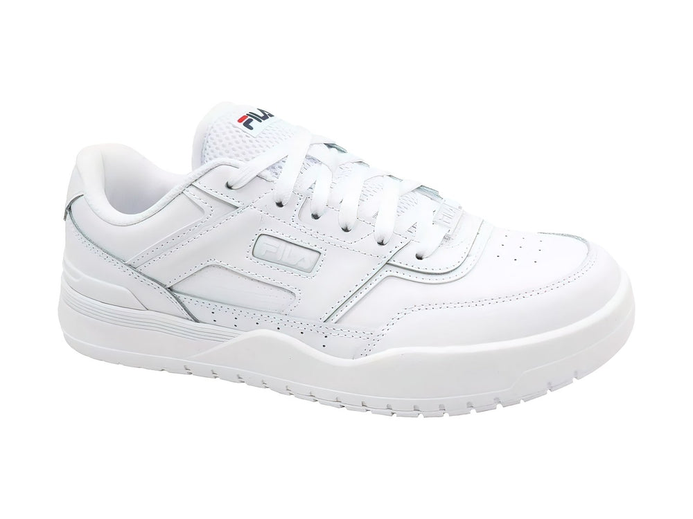 Tenis deportivos FILA de color blanco total con suela gruesa y cordones.