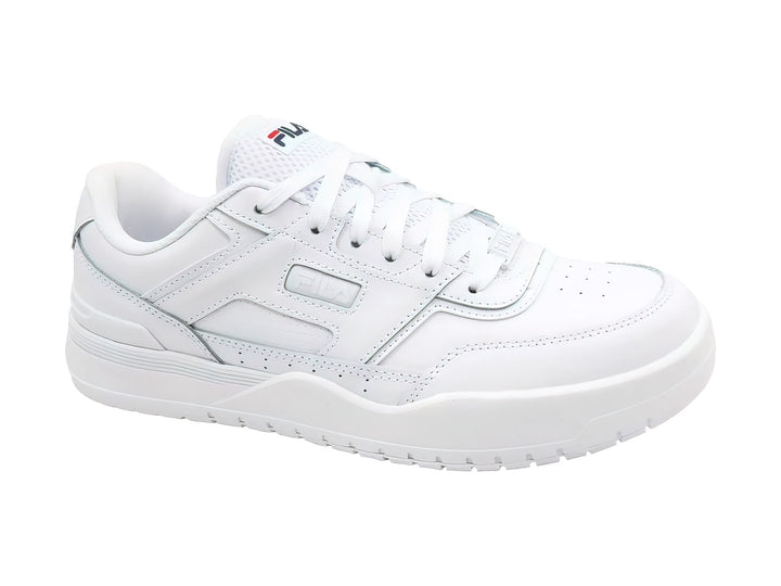 Tenis deportivos FILA de color blanco total con suela gruesa y cordones.