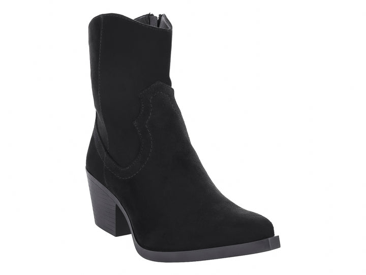 Botín negro de tacón medio y acabado mate para Mujer, estilo casual con detalles laterales.