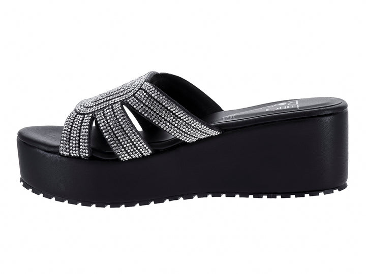 Sandalias Luna Rosa Negro con Plataforma para Mujer
