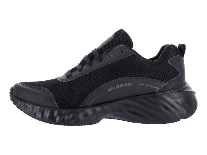 Tenis deportivos Andrax en color negro con detalles plateados y suela robusta.