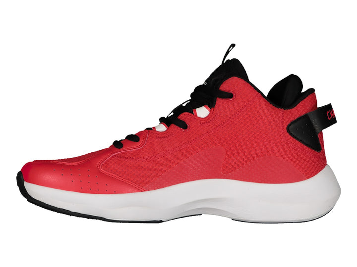 Tenis de baloncesto marca Charly en color rojo con detalles en negro y suela blanca.