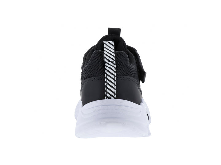 Tenis deportivos para niño marca BICHOS en colores negro y blanco con suela gruesa y cierre de velcro.
