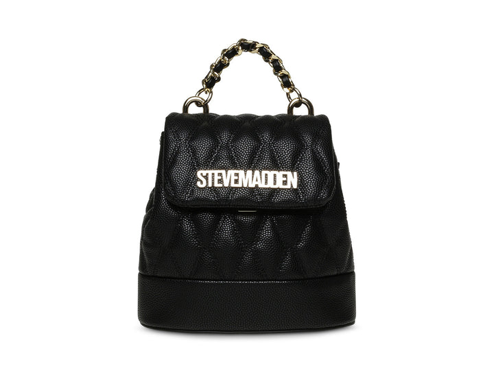 Bolso negro acolchado de Steve Madden con asa y correa de cadena dorada.
