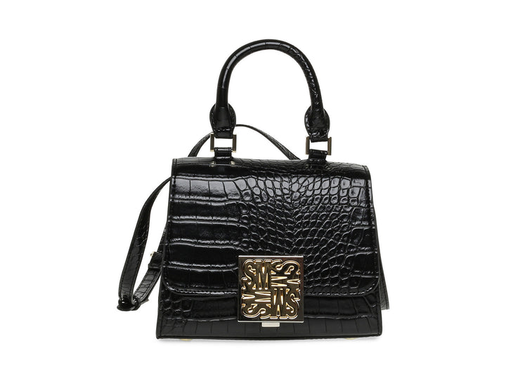 Bolso de hombro Steve Madden color negro con textura de cocodrilo y cierre dorado.