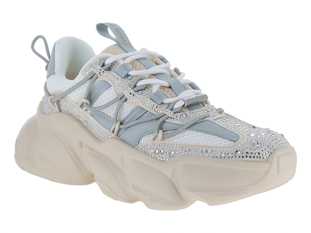 Tenis Steve Madden Specta Tor en color bone con suela chunky y detalles de cristales brillantes.