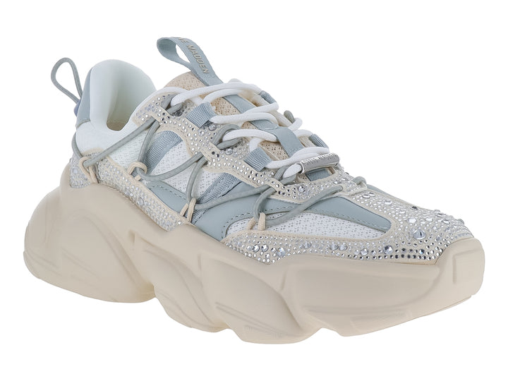 Tenis Steve Madden Specta Tor en color bone con suela chunky y detalles de cristales brillantes.