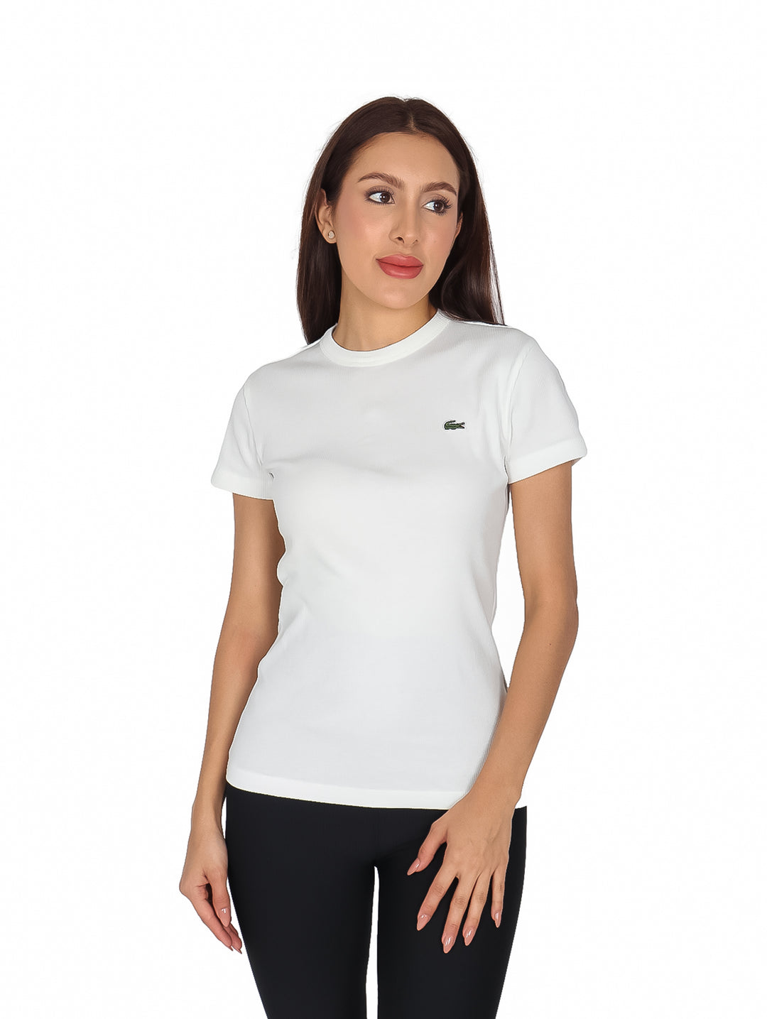 Playera Lacoste Blanca Cuello V Slim Fit para Mujer