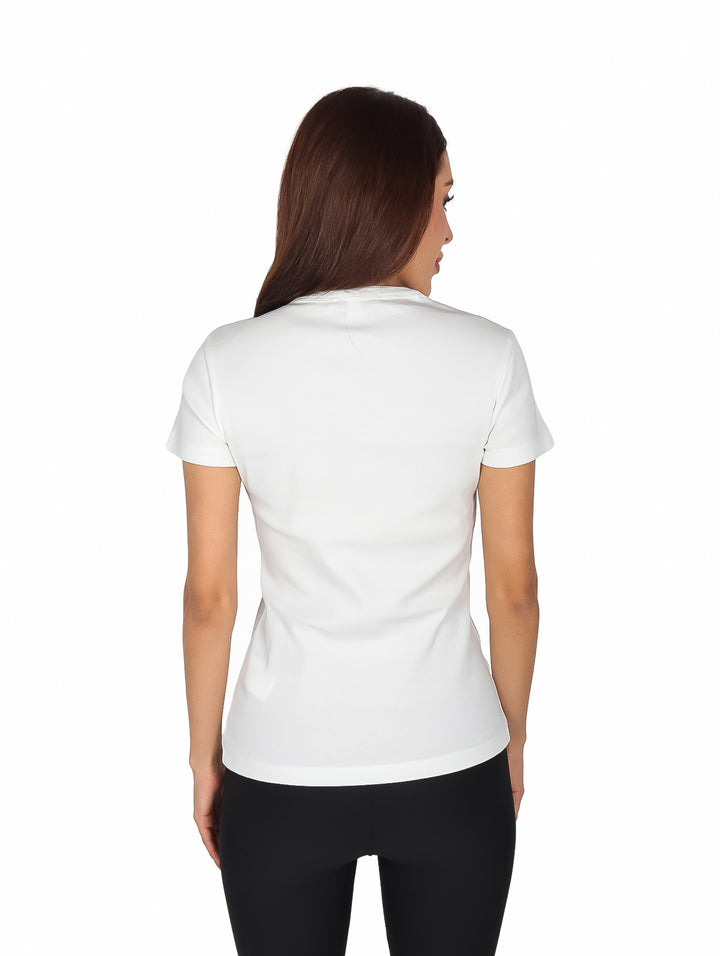 Playera Lacoste Blanca Cuello V Slim Fit para Mujer
