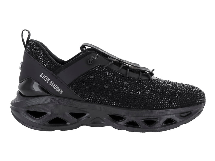 Tenis negros Steve Madden con incrustaciones brillantes y suela chunky.