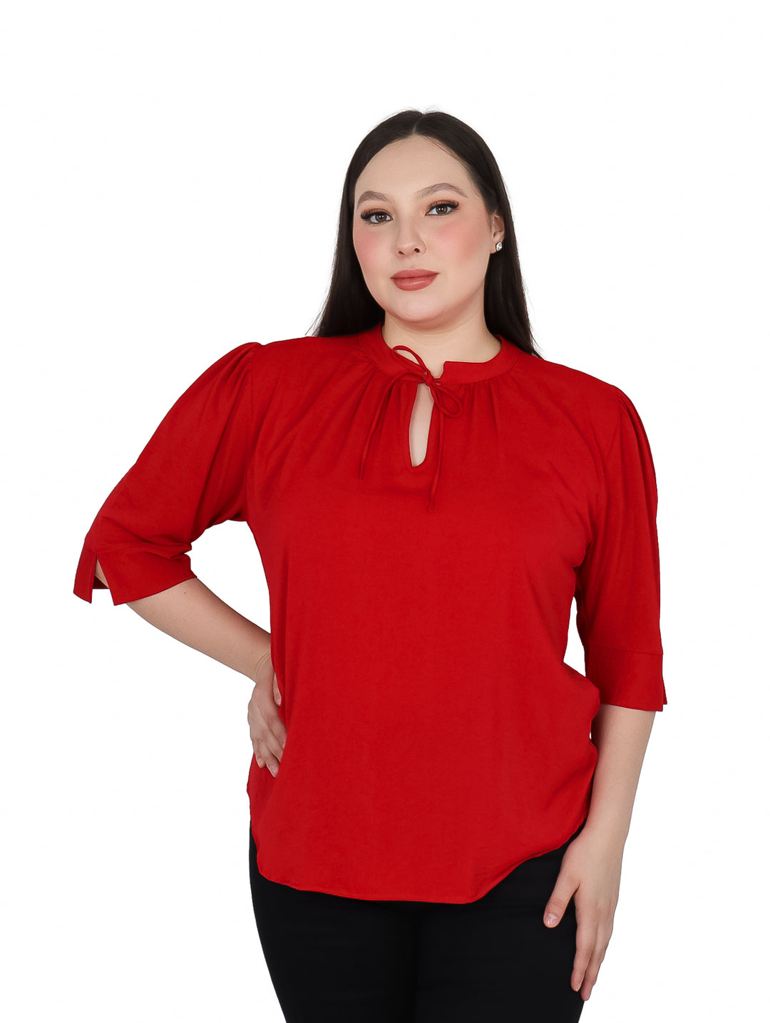 Blusa Flor Canela Roja con Jareta en Escote para Mujer