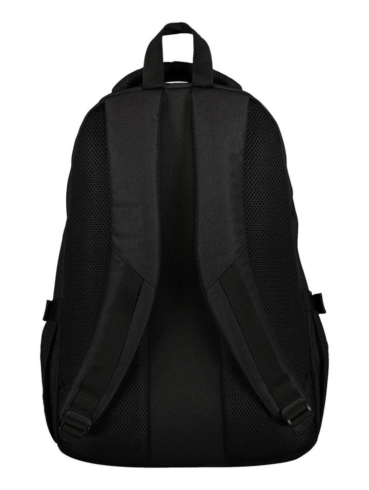 Mochila deportiva de color negro con múltiples compartimentos y cierres, marca Charly.
