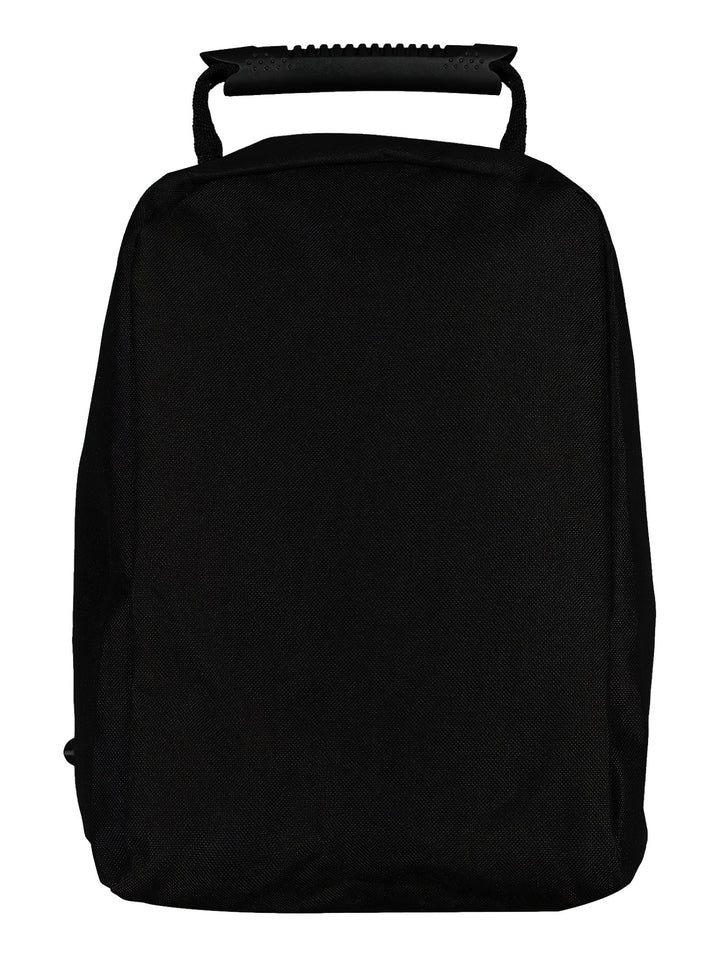 Zapatera deportiva de color negro con logotipo de la marca Charly en gris y asa de transporte superior.