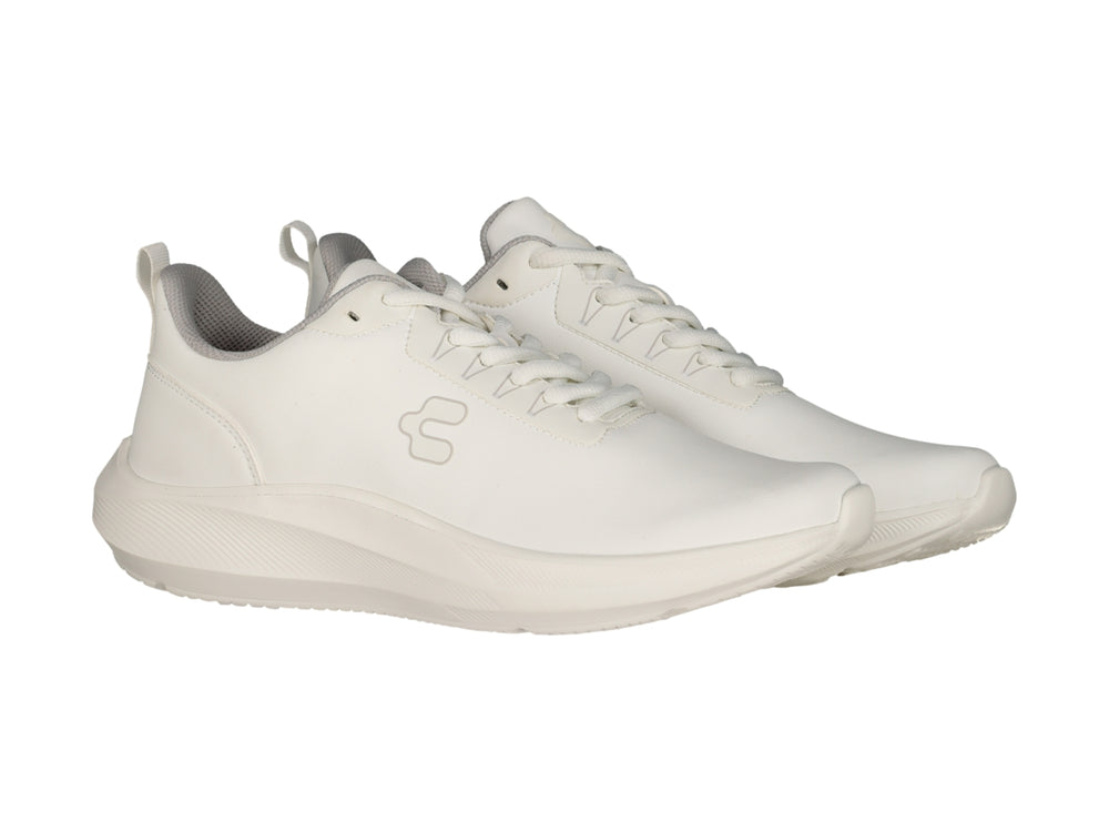 Tenis deportivos Charly de color blanco con suela blanca y cordones.