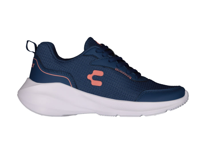 Tenis deportivos Charly color azul marino con suela blanca y detalles en coral.