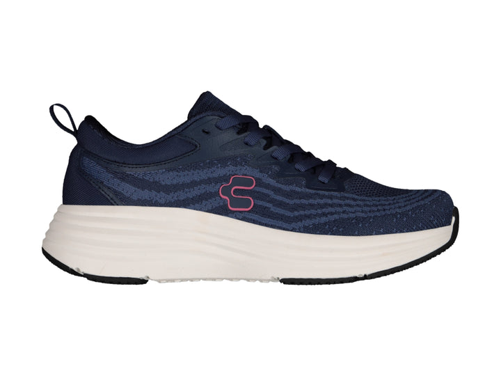 Tenis deportivos Charly color azul marino con suela blanca y detalle en rosa.
