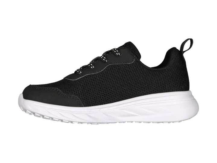 Tenis deportivos Charly color negro con suela blanca y logotipo blanco lateral.