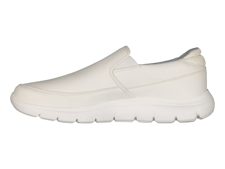 Zapato deportivo Skechers modelo Summits en color blanco, diseño slip-on sin cordones y suela blanca flexible.