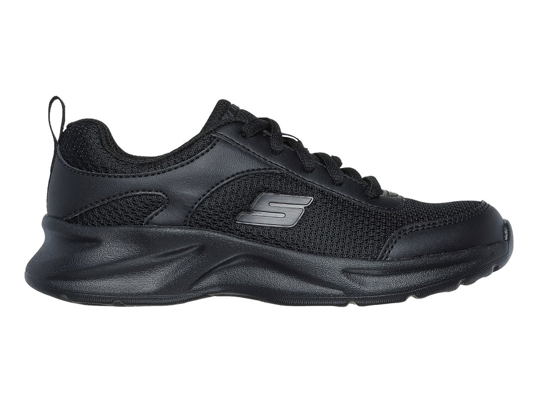 Tenis deportivos Skechers Dynamatic en color negro con detalles de malla y suela gruesa.