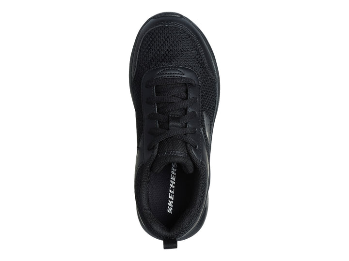 Tenis deportivos Skechers Dynamatic en color negro con detalles de malla y suela gruesa.