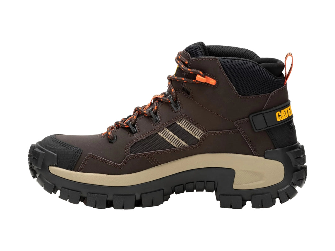 Bota Caterpillar color café Coffee Bean con suela robusta beige y negra, diseño de caña media para trabajo o exterior.