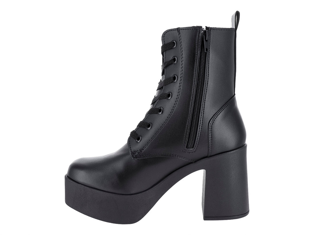 Botas negras de plataforma y tacón grueso con cierre de agujetas para mujer.