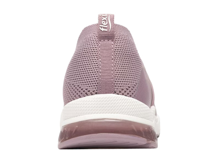 Tenis Flexi color morado taro, estilo slip-on con suela blanca y tejido textil.