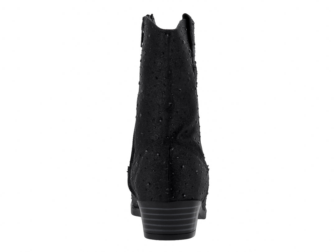 Bota vaquera color negro con detalles brillantes y tacón bajo para niña.