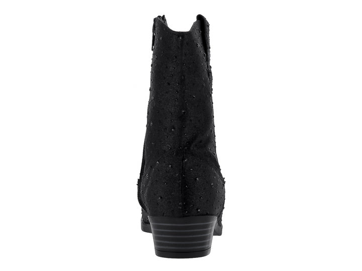 Bota vaquera color negro con detalles brillantes y tacón bajo para niña.