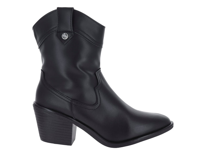 Botín negro de Mujer con tacón cuadrado y detalles de costura estilo western.