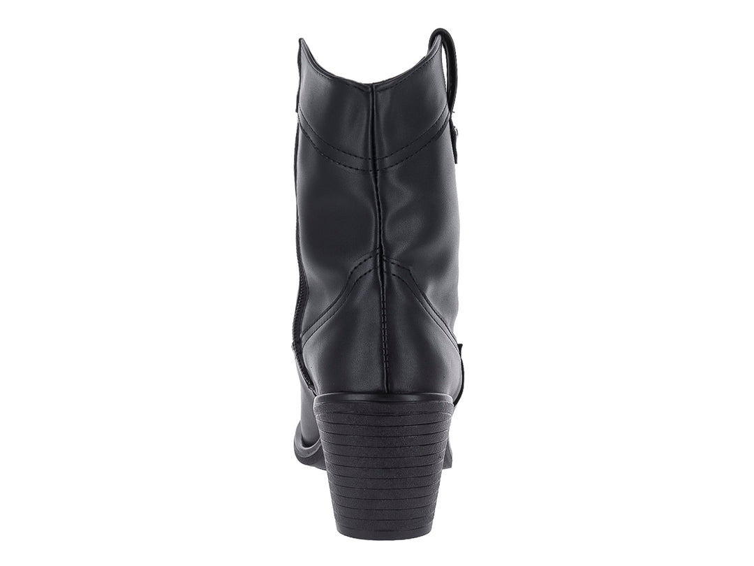 Botín negro de Mujer con tacón cuadrado y detalles de costura estilo western.