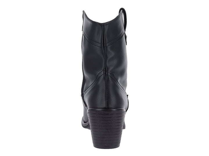 Botín negro de Mujer con tacón cuadrado y detalles de costura estilo western.