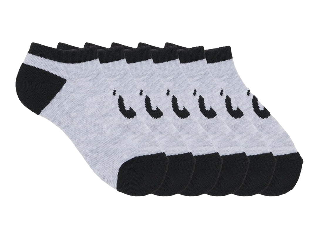 Paquete de 6 pares de calcetines deportivos ASICS invisibles en color gris con talón y punta negros.