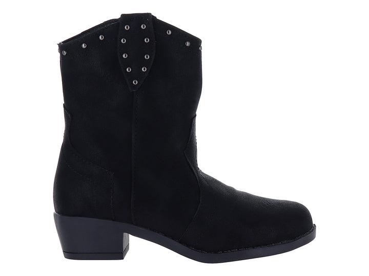Bota vaquera color negro con detalles de estoperoles plateados y tacón bajo para niña.