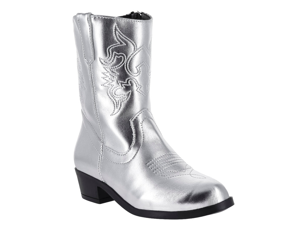 Bota vaquera para niña en color plata metálico con suela negra.
