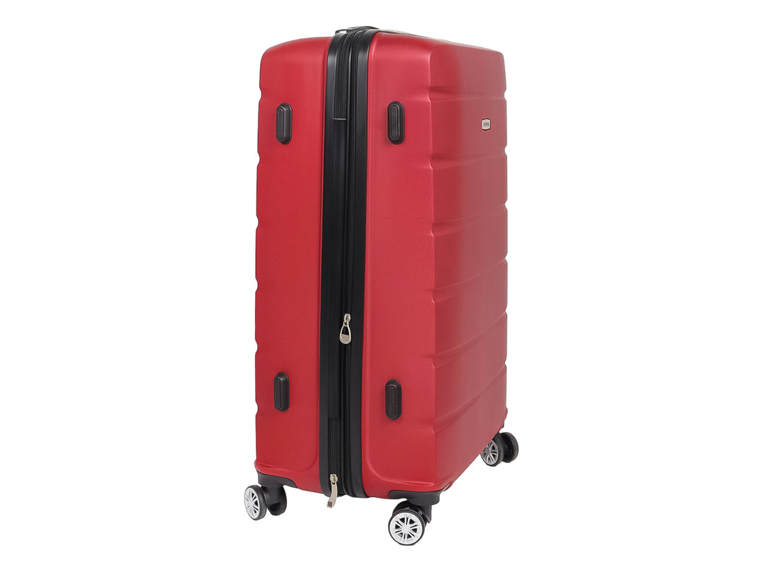 Maleta rígida de viaje color tinto con ruedas y detalles en negro, marca Terry.