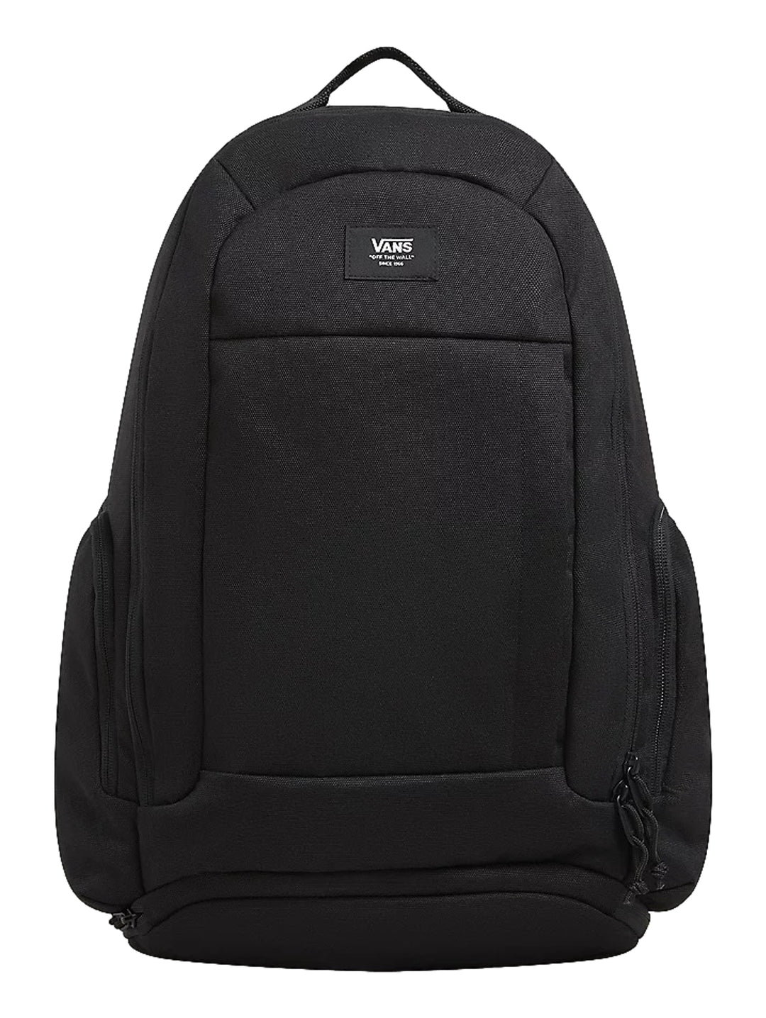Mochila escolar Vans Resolute de color negro con diseño minimalista y logotipo frontal.