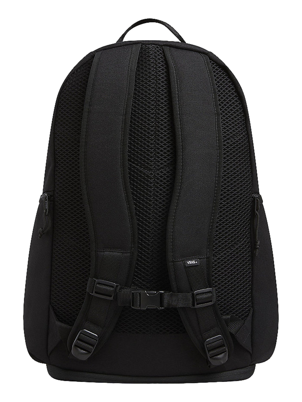 Mochila escolar Vans Resolute de color negro con diseño minimalista y logotipo frontal.