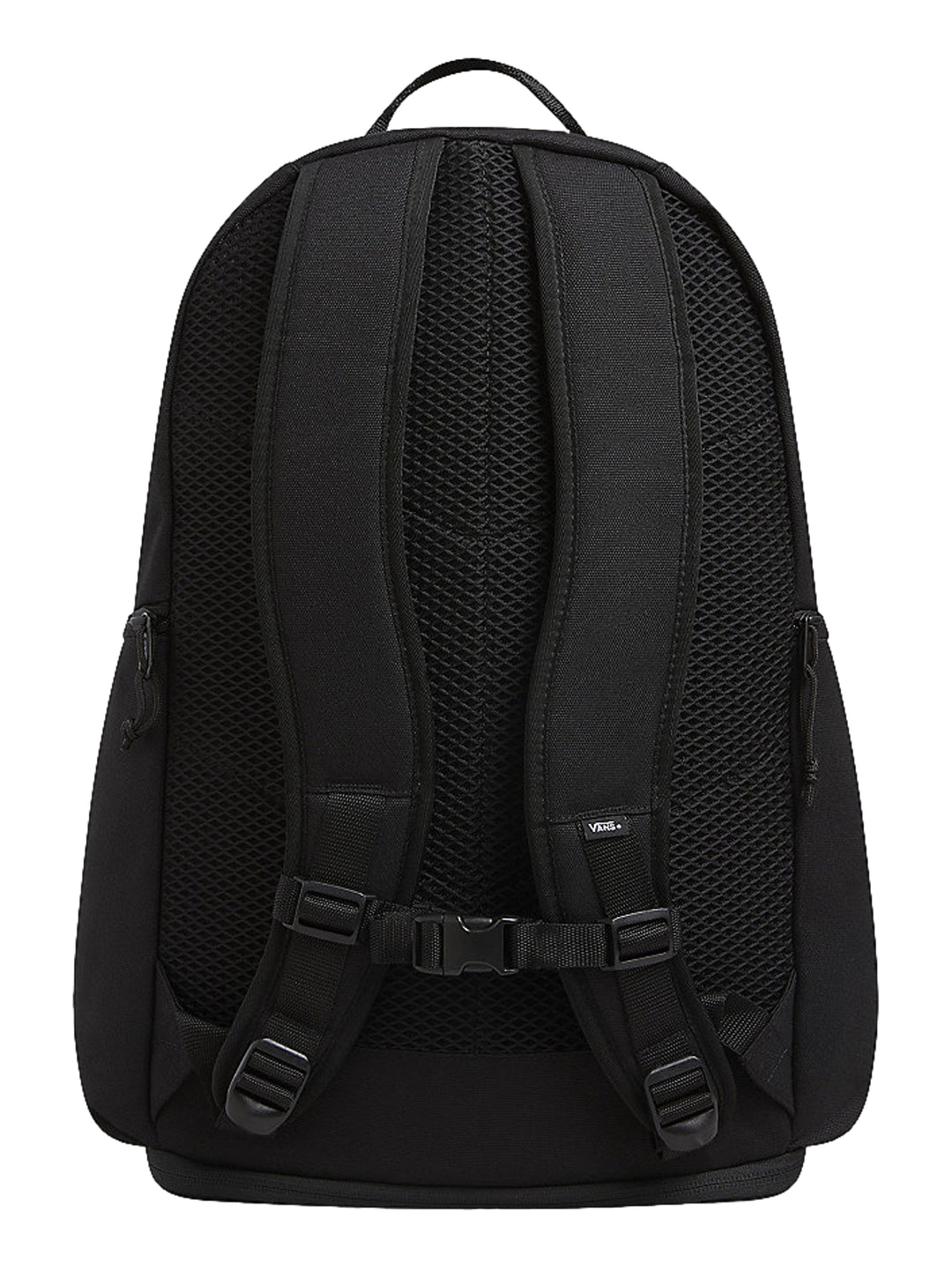 Mochila escolar Vans Resolute de color negro con diseño minimalista y logotipo frontal.