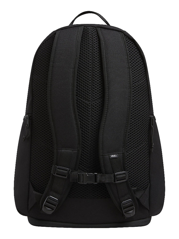 Mochila escolar Vans Resolute de color negro con diseño minimalista y logotipo frontal.