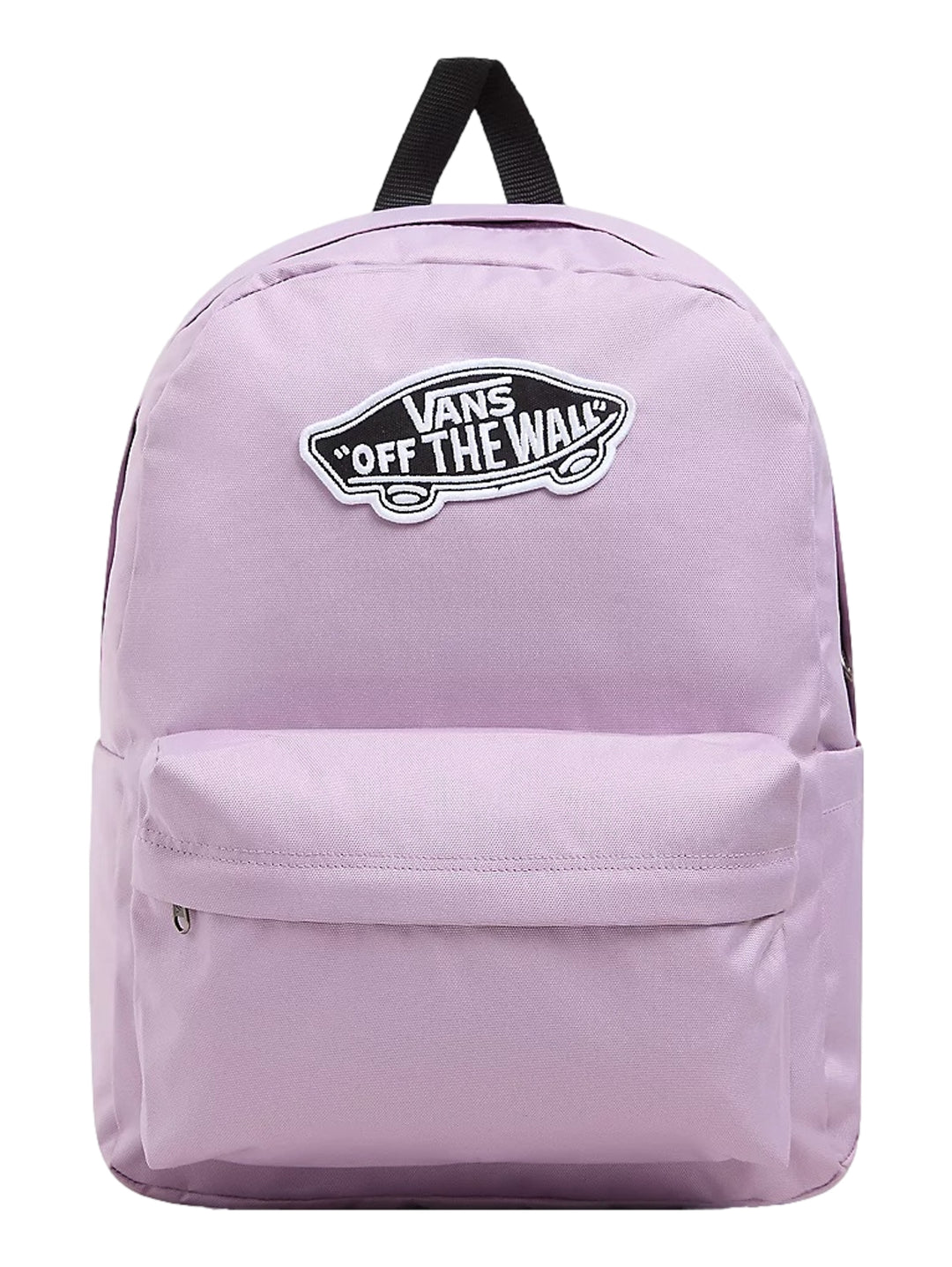 Mochila escolar VANS Old Skool Classic color Lavender Mist con bolsillo frontal y asa superior negra.