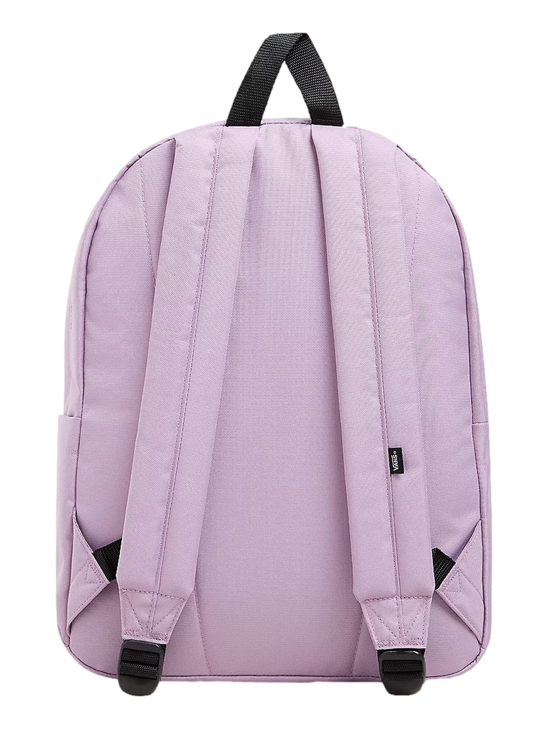 Mochila escolar VANS Old Skool Classic color Lavender Mist con bolsillo frontal y asa superior negra.