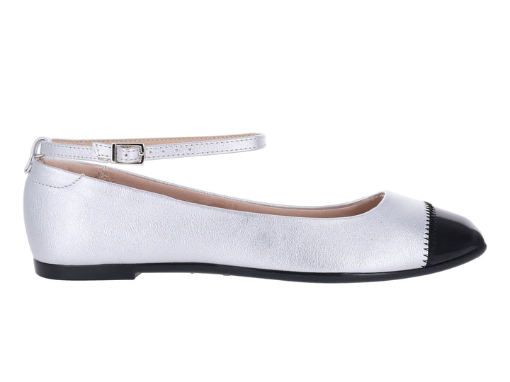 Zapatos Flats Ballerinas Moleca Plata y Negro para Mujer