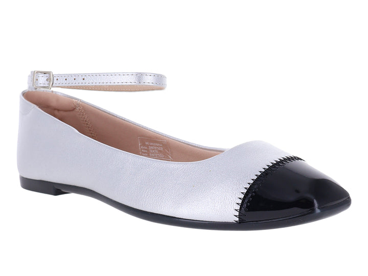 Zapatos Flats Ballerinas Moleca Plata y Negro para Mujer