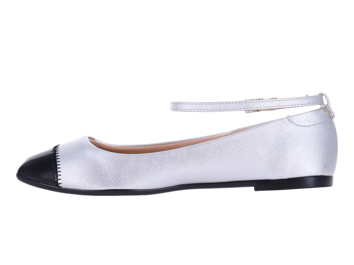 Zapatos Flats Ballerinas Moleca Plata y Negro para Mujer