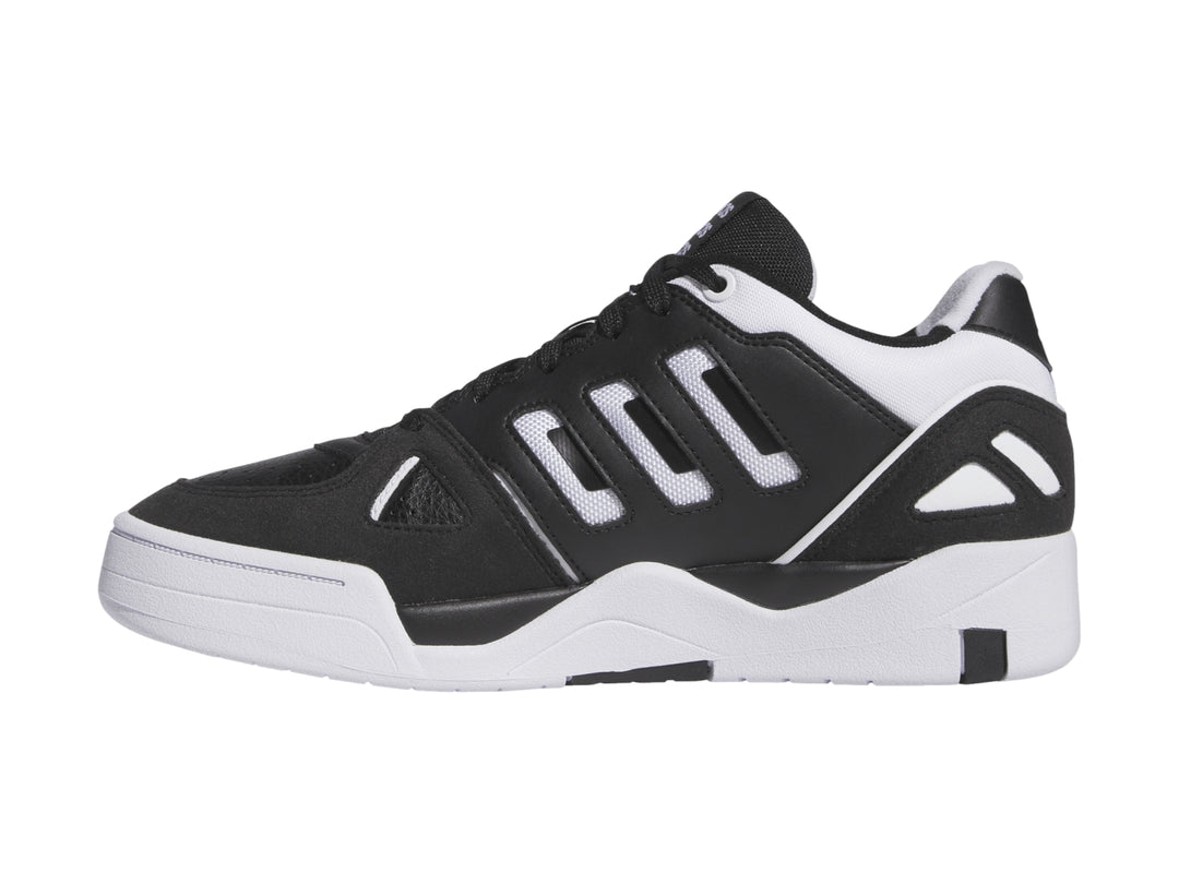 Tenis Adidas Midcity Low en color negro con detalles y suela blanca.